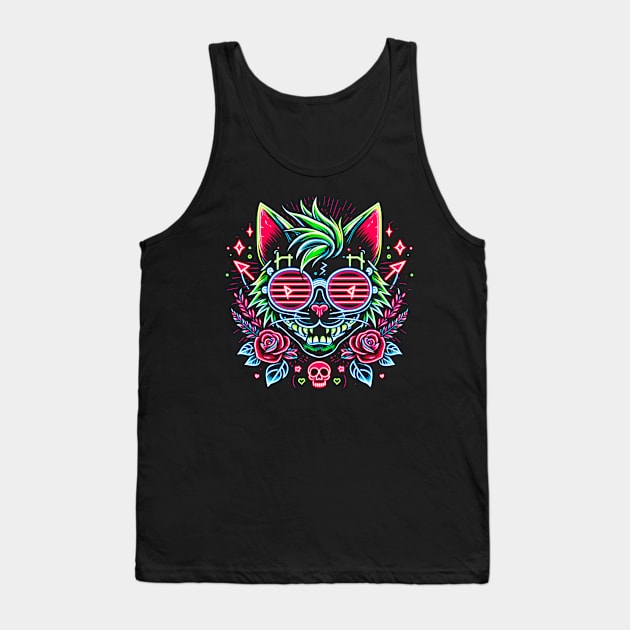 Crazy Neon Alternative Cat Tank Top by Ryo Li